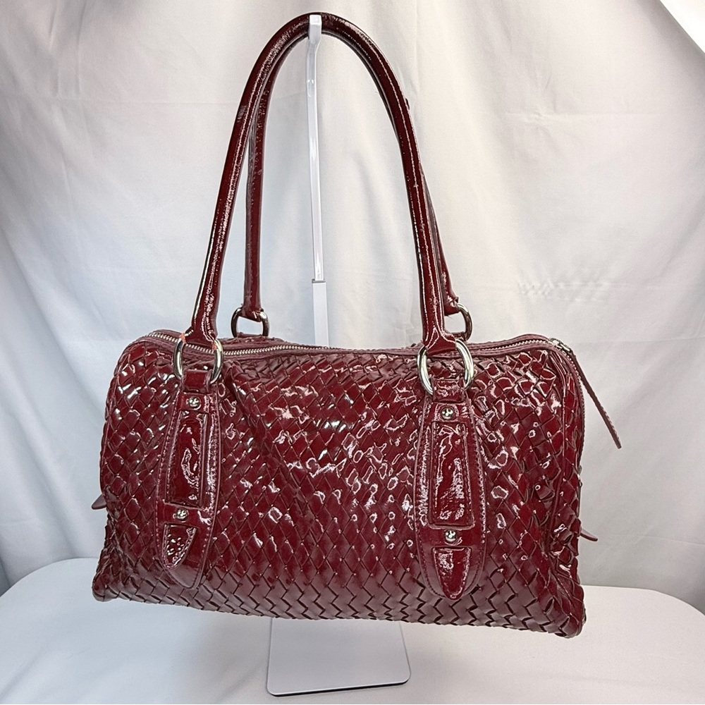 Sondra Roberts Patent Woven Satchel in Deep Red